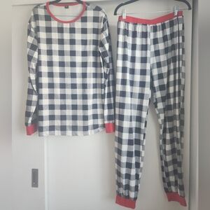 Mens Black And Whit Buffalo Plaid Pajamas with Red Accents XXL